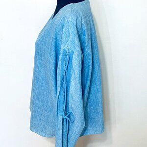 FALL'S CREEK Light Denim Blue Sz 1X Pullover Blouse Decorative Sleeves, Like New